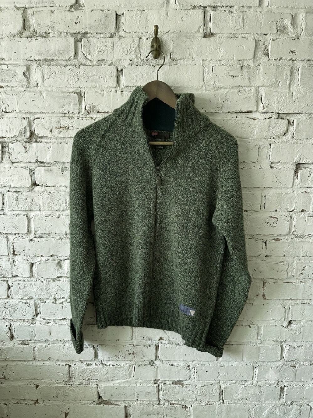 Diesel Green WOOL Marled Heavy Knit Zip Sweater Mock Neck Gorpcore Cabincore